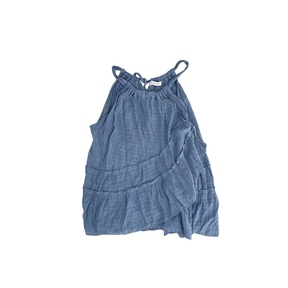Mustard Seed Dusty Blue Tiered Ruffle Halter Top Textured Gauze Blouse Small